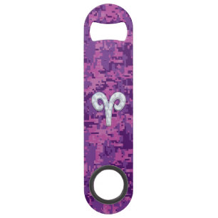 Pearl Aries Zodiac Sign on Pink Digital Camo Decor Speed Flessenopener