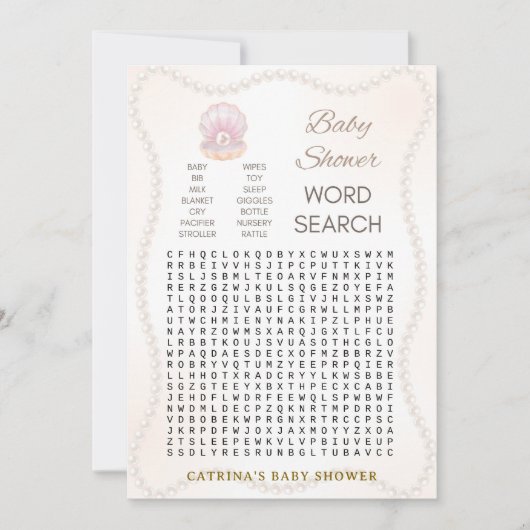 Pearl Baby Shower Game - Editable Name, 5x7 Kaart (Voorkant)
