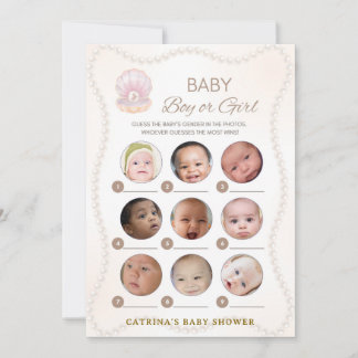 Pearl Baby Shower Game - Editable Name, 5x7 Kaart