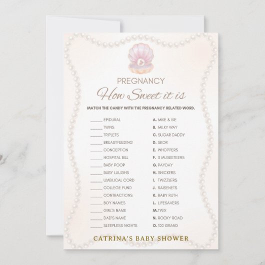 Pearl Baby Shower Game - Editable Name, 5x7 Kaart (Voorkant)
