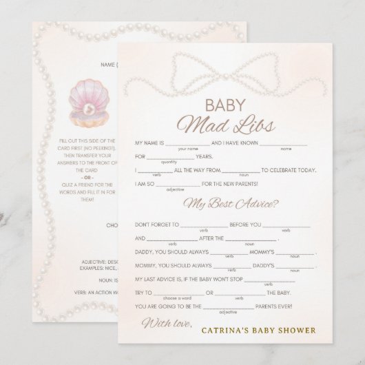 Pearl Baby Shower Game - Editable Name, 5x7 Kaart (Voorkant / Achterkant)