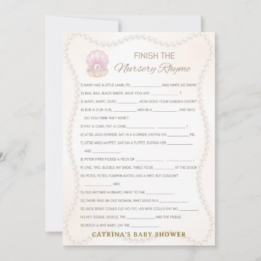 Pearl Baby Shower Game - Editable Name, 5x7 Kaart (Voorkant)