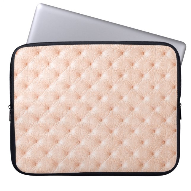 Pearl beige lederen textuur laptop sleeve (Voorkant)