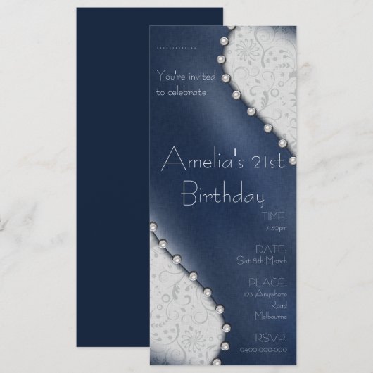 Pearl Birthday Uitnodiging (Voorkant / Achterkant)