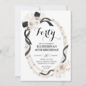 Pearl Black Bow Boho Verjaardagsfeestje Uitnodigin Kaart (Voorkant)