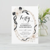 Pearl Black Bow Boho Verjaardagsfeestje Uitnodigin Kaart (Staand voorkant)