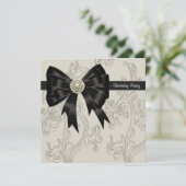 Pearl Black en Cream Swirl verjaardagsfeestje Kaart (Staand voorkant)