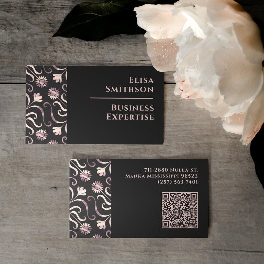 Pearl & Black Floral Damask Elegant Paars Pattern Visitekaartje