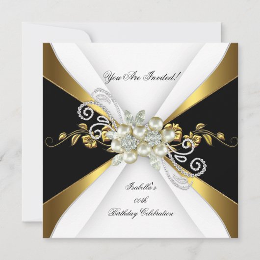 Pearl Black Gold Silver Diamond Birthday Party 3 Kaart (Voorkant)