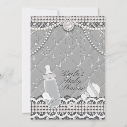 Pearl Bling Baby Shower Uitnodigingen (Achterkant)