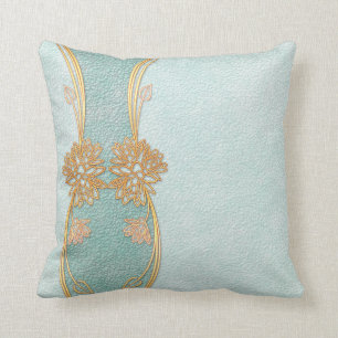 Pearl Blue Golden Leaf Floral Scrapbook Kussen