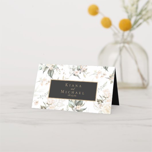 Pearl Blush Bloemen Elegantie Patroon Huwelijk ID9 Plaatskaartje (Achterkant)