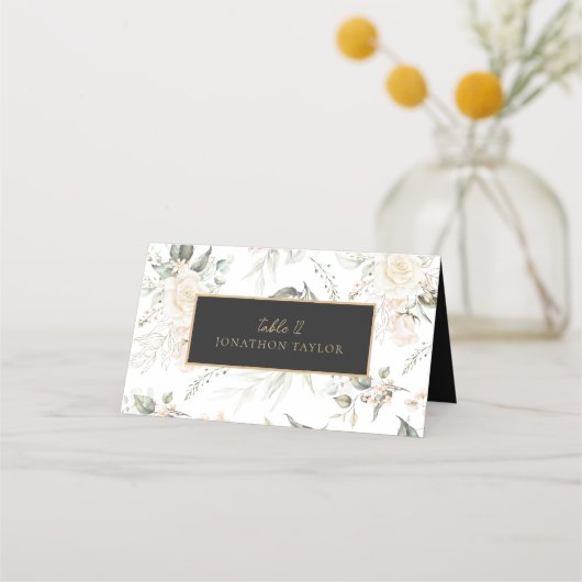 Pearl Blush Bloemen Elegantie Patroon Huwelijk ID9 Plaatskaartje (Voorkant)