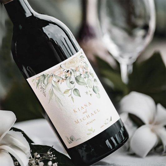 Pearl Blush Bloemen Huwelijksnamen ID989 Wijn Etiket