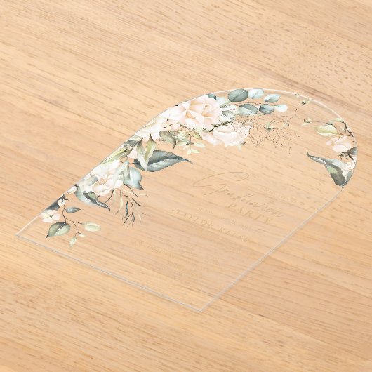 Pearl Blush Floral Afstuderen Arch ID989 Acryl Uitnodigingen (Laagn)