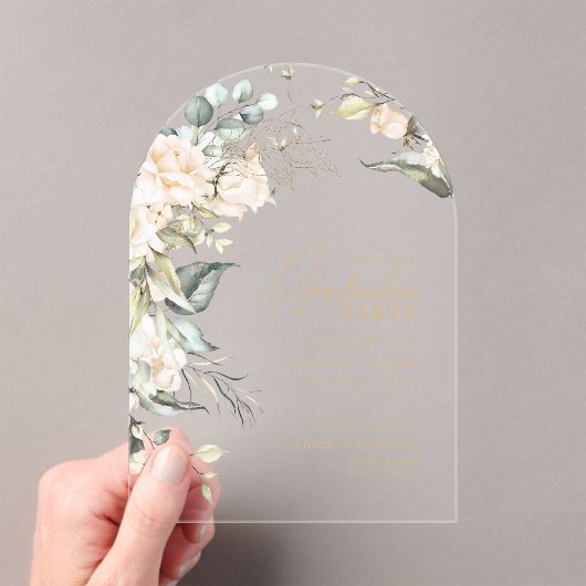 Pearl Blush Floral Afstuderen Arch ID989 Acryl Uitnodigingen (Insitu (Draagbaar))