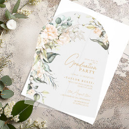 Pearl Blush Floral Afstuderen Arch ID989 Acryl Uitnodigingen