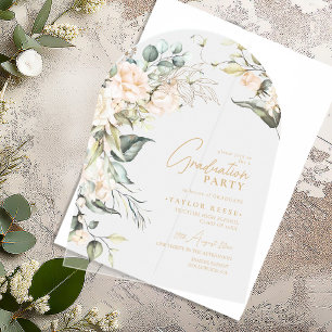Pearl Blush Floral Afstuderen Arch ID989 Acryl Uitnodigingen