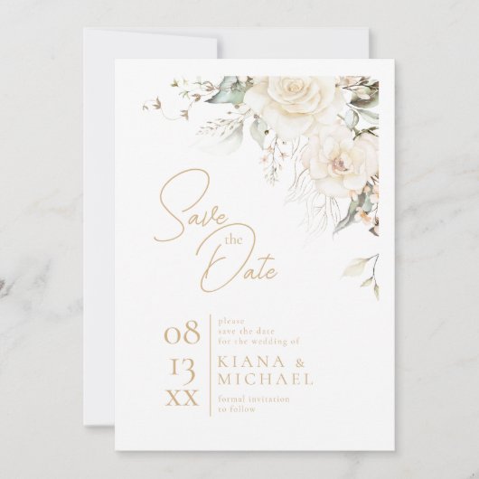 Pearl Blush Floral Elegance Border Wedding ID989 Save The Date (Voorkant)