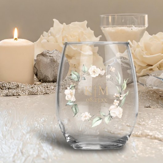 Pearl Blush Floral Elegance Border Wedding ID989 Wijnglas Zonder Voet