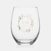 Pearl Blush Floral Elegance Border Wedding ID989 Wijnglas Zonder Voet (Voorkant)