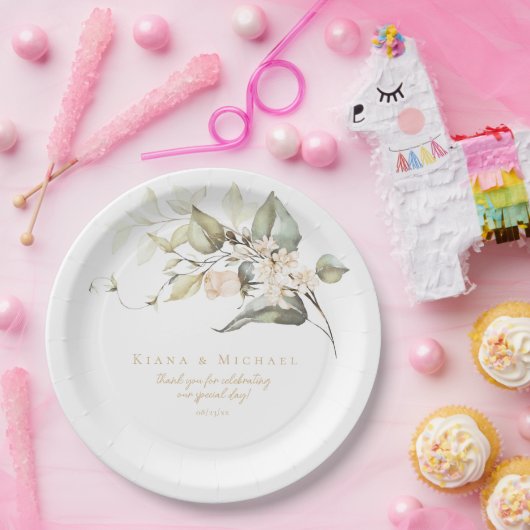 Pearl Blush Floral Elegance Motief Huwelijk ID989 Papieren Bordje (Feest)