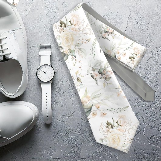 Pearl Blush Floral Elegance Pattern Sage ID989 Stropdas