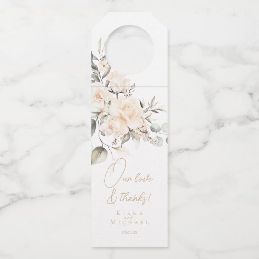 Pearl Blush Floral Wedding Bedankt ID989 Flessenhanger (Voorkant)