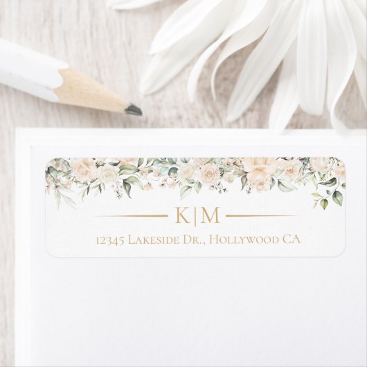 Pearl Blush Floral Wedding Border Initialen ID989 Etiket (Insitu)