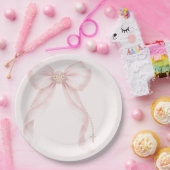 Pearl Blush Pink Bow Gold Cross Baptism Papieren Bordje (Feest)