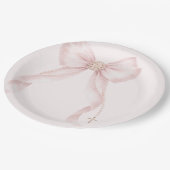 Pearl Blush Pink Bow Gold Cross Baptism Papieren Bordje (Gekanteld)
