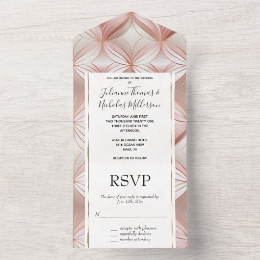 Pearl Blush Pink Rose Gold Abstracte bruiloft All In One Uitnodiging (Binnen)