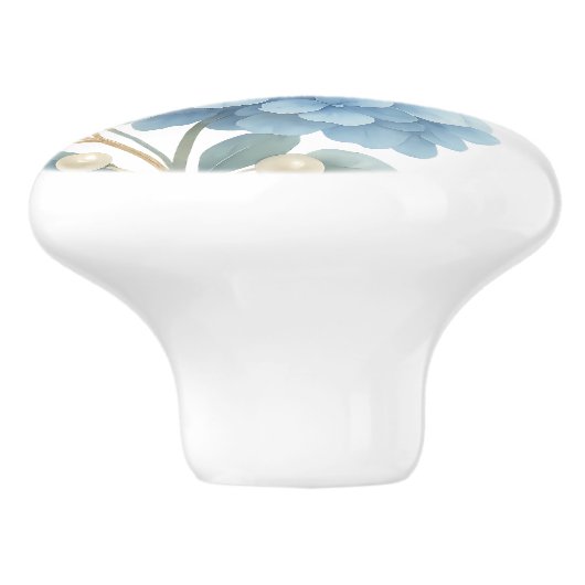 Pearl Blush Powder Blue Hydrangea Waterverf Keramische Knop (Zijkant)