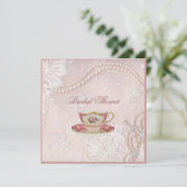 Pearl Blush roze kant bruids Tea Party uitnodiging (Staand voorkant)