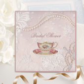 Pearl Blush roze kant bruids Tea Party uitnodiging