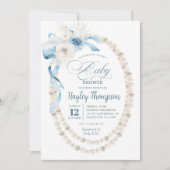 Pearl Boho Blue Floral Baby shower Invitation Kaart (Voorkant)