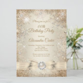 Pearl Bow Beige Cream Gold Snowflake Birthday Kaart (Staand voorkant)