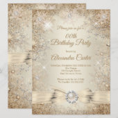 Pearl Bow Beige Cream Gold Snowflake Birthday Kaart (Voorkant / Achterkant)