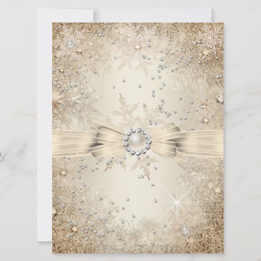 Pearl Bow Beige Cream Gold Snowflake Birthday Kaart (Achterkant)