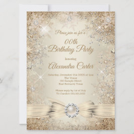 Pearl Bow Beige Cream Gold Snowflake Birthday Kaart