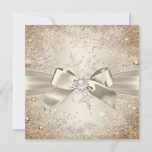 Pearl Bow Beige Cream Gold Snowflake Kaart (Achterkant)