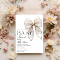 Pearl Bow Girl Baby shower Uitnodiging