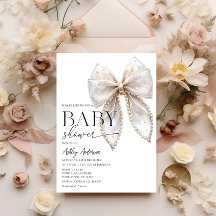 Pearl Bow Girl Baby shower Uitnodiging
