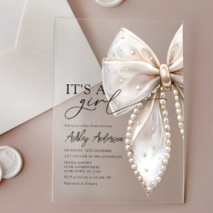 Pearl Bow is een meisje Baby shower Acryl Uitnodigingen