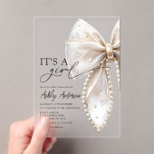 Pearl Bow is een meisje Baby shower Acryl Uitnodigingen (Insitu (Draagbaar))