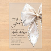 Pearl Bow is een meisje Baby shower Acryl Uitnodigingen (Voorkant)
