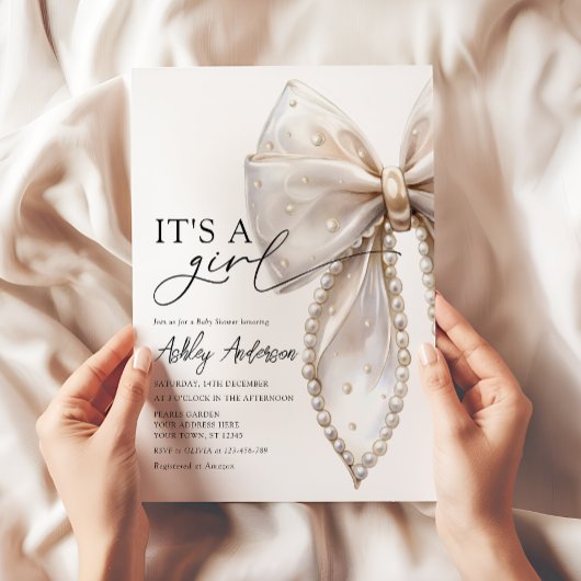 Pearl Bow is een meisje Baby shower Kaart
