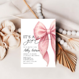 Pearl Bow is een meisje roze Baby shower Kaart