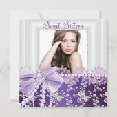 Pearl Bow & Lace Paars Photo Sweet 16 Kaart (Voorkant)