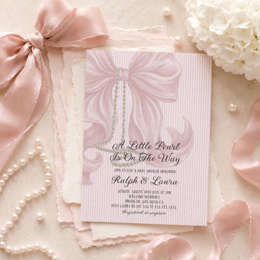 Pearl Bow Meisje Baby Shower Kaart